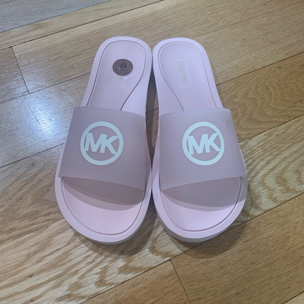 Michael Kors Pale Pink MK Logo Slide Sandals